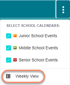 When on monthly view, access weekly view on the header or the mobile dropdown menu.